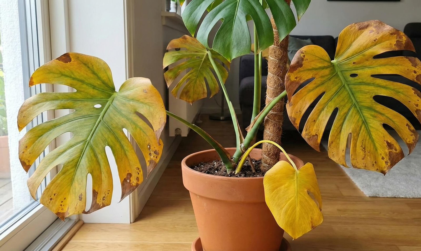 Monsteras lapas dzeltē? 5 iemesli un glābšanas plāns, lai nezaudētu augu